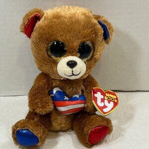Exclusive USA STARS the Patriotic Brown Teddy Bear Ty Beanie Boos NWT 6"